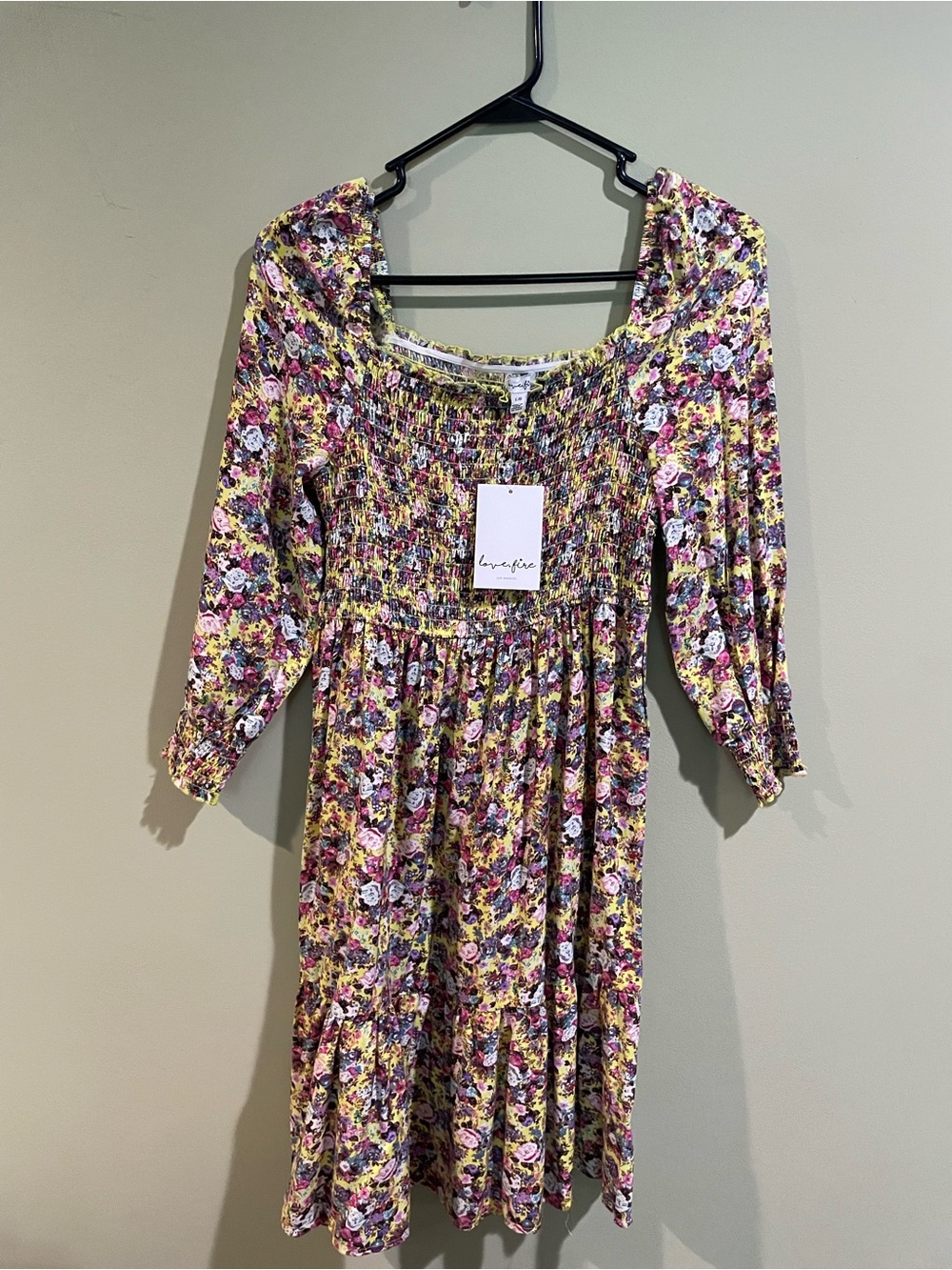 love, Fire Yellow, Purple & Pink Floral Smocked dress